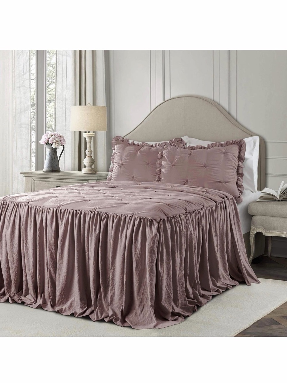 Lush Decor Ravello Pintuck Ruffle Skirt Woodrose 3PC Bedspread🛏️Set King Sz